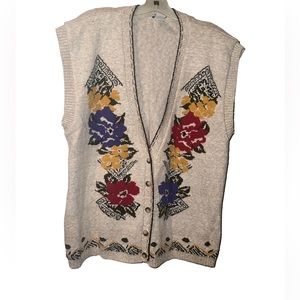 Vintage Panther Tan Colorful Floral Retro Sweater Vest